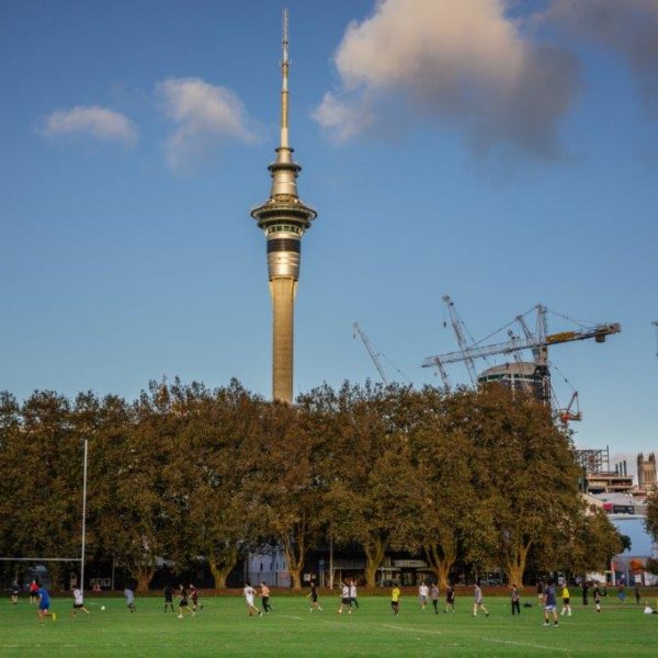 People playing football in Victoria Park, Auckland's city centre. Image: Sacha Stejko.