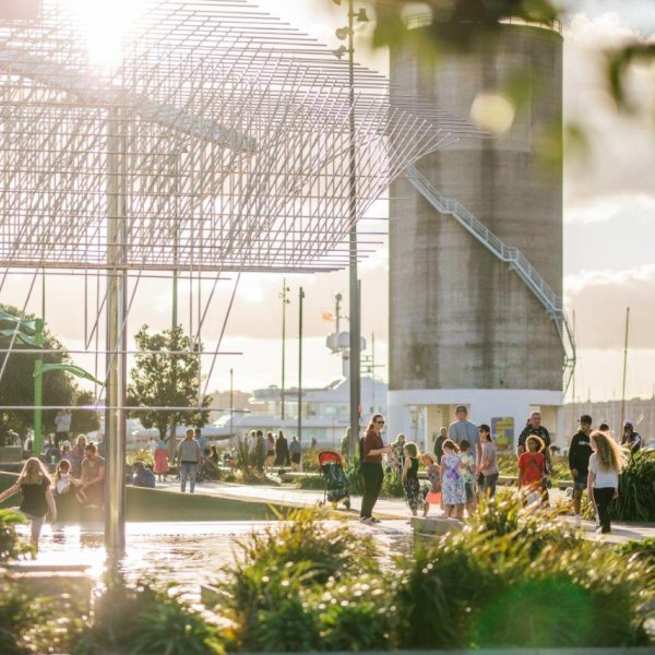 Silo Park in Auckland's city centre with Wind Tree by Michio Ihara in foreground. Image: Sacha Stejko