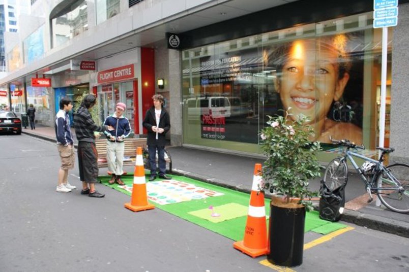 Twister and mini-putt (and a whole lot more kerbs and parking!) in Darby Street for Park(ing) Day in Auckland's city centre in 2009.