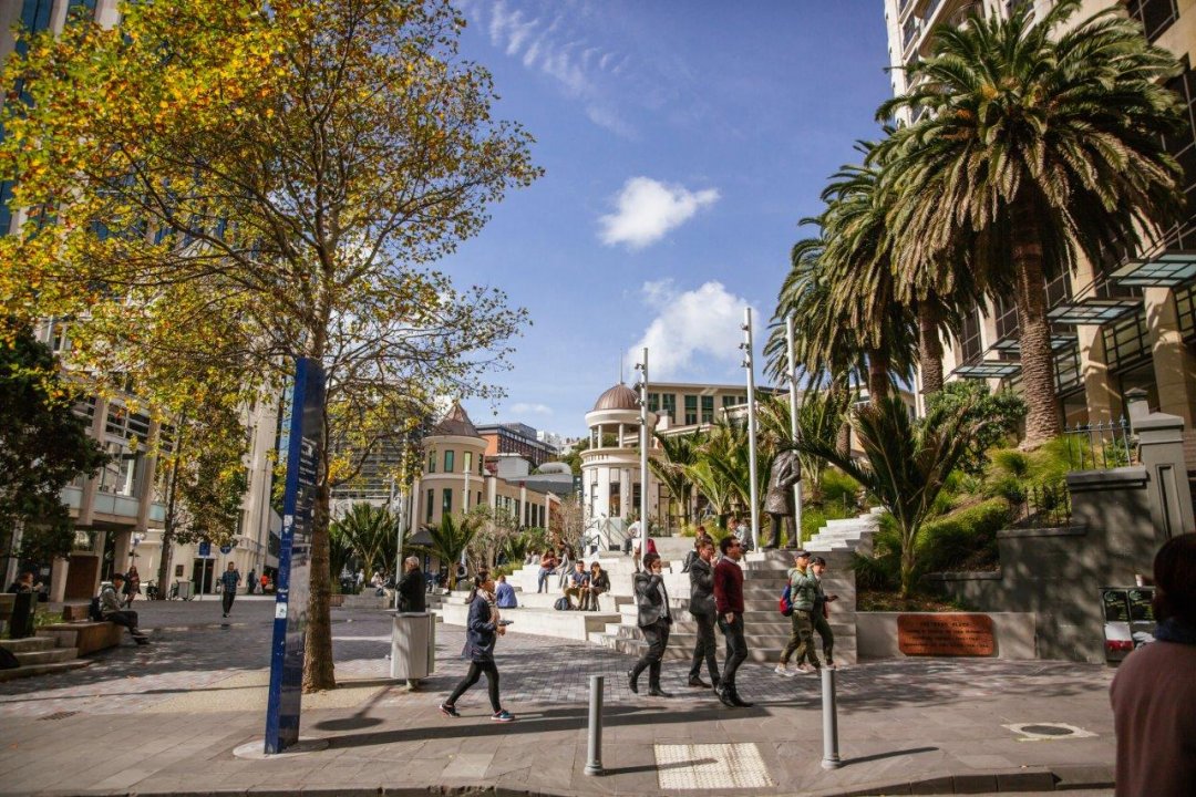 People walking on High Street in front of Freyberg Place in Auckland's city centre. Image: Sacha Stejko